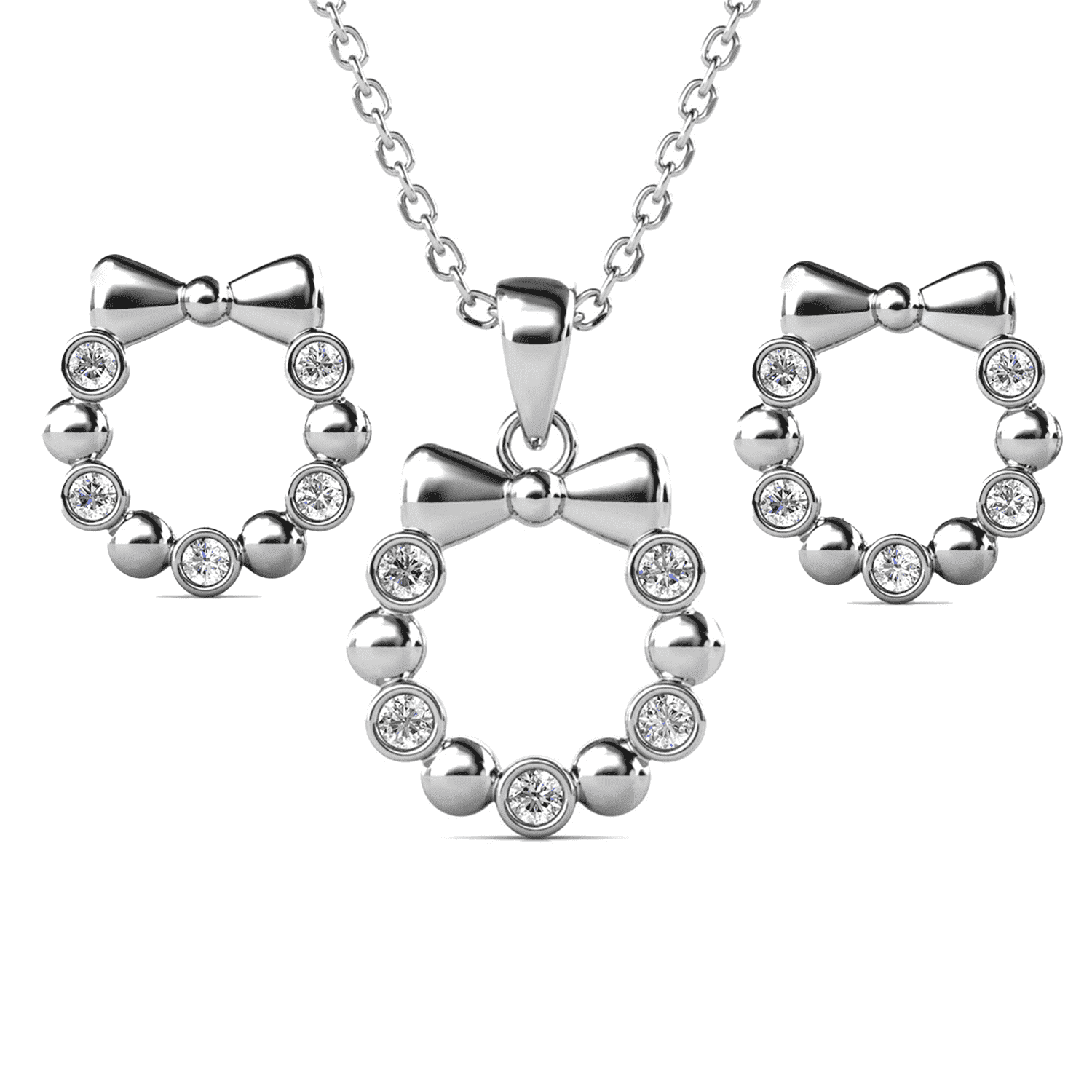 Cate & Chloe Edith 18k White Gold Plated Silver Ribbon Jewelry Set with Swarovski Crystals for Women