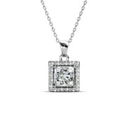 Cate & Chloe Ekatrina 18k White Gold Pendant Necklace, Halo Necklace with Sparkling Square Cut Solitaire Swarovski Crystal Center Stone, Silver Necklace for Women