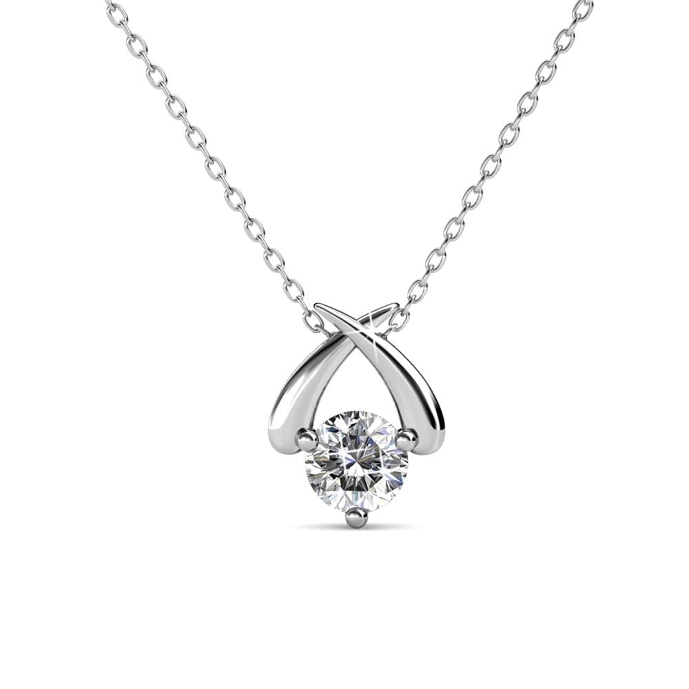 Cate & Chloe Eloise 18k White Gold Plated Pendant Necklace with Solitaire Round Cut Swarovski Crystal