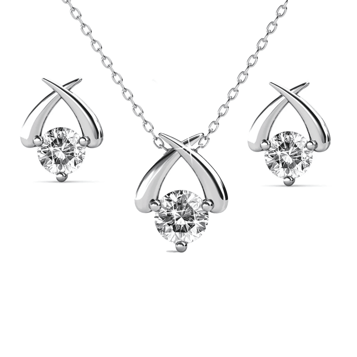 CATE & CHLOE Eloise 18k White Gold Plated Silver Jewelry Set with Swarovski Crystals for Women