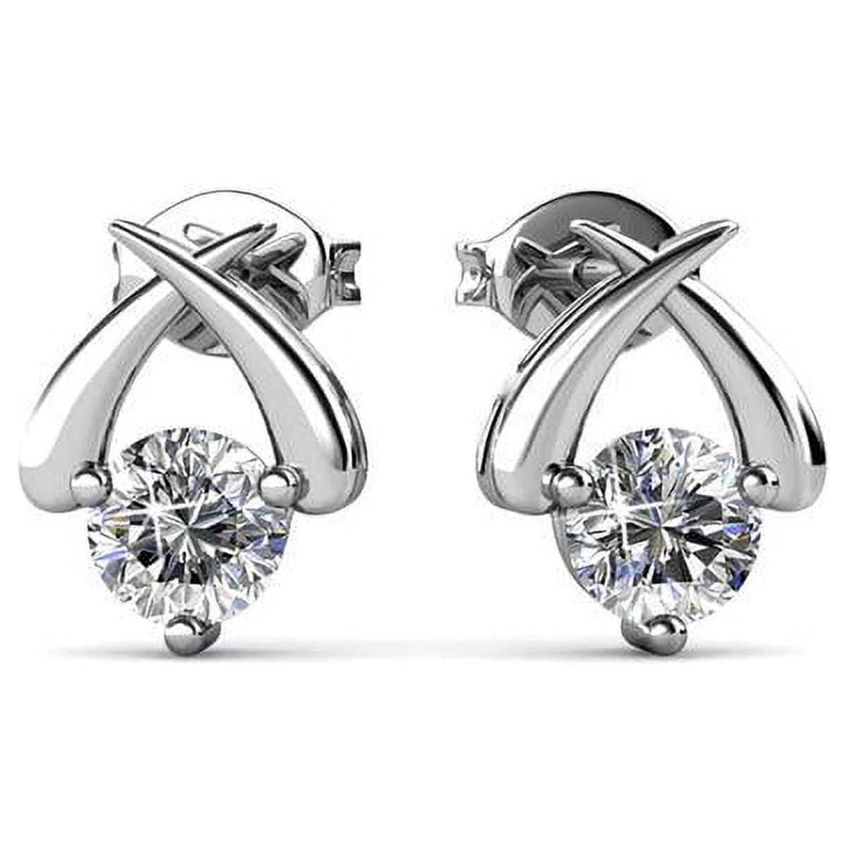Cate & Chloe Eloise Modest Unique White Gold Stud Halo Earrings, 18k White Gold Plated Studs with Swarovski Crystals, Geometric Stud Earring Set Solitaire Round Cut Crystals - image 1 of 5