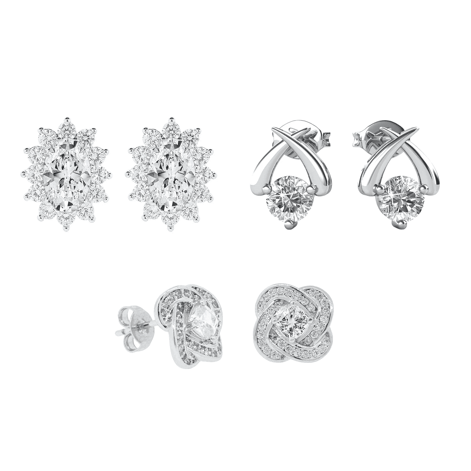Cate & Chloe Pack of 3 - Eloise, Stella & Sage 18k White Gold Plated Stud Earrings Set with Flawless Crystals for Women