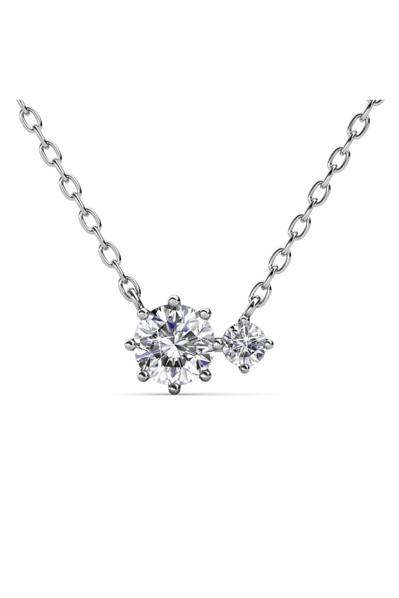 Emma 18k White Gold Plated 2-Stone Pendant Necklace with Swarovski Crystals for Women