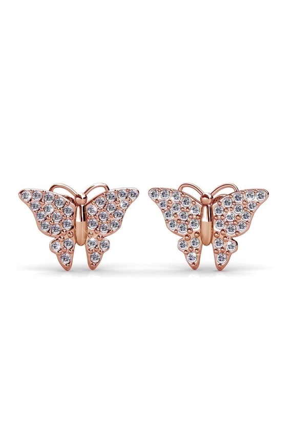 Everlee 18k Rose Gold Plated Stud Earrings with Pave Swarovski Crystals for Women