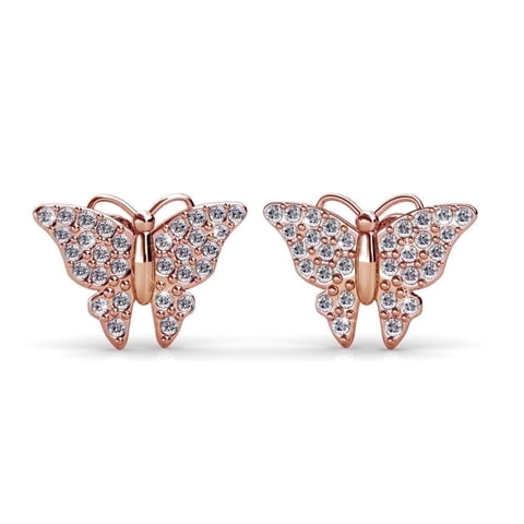 Everlee 18k Rose Gold Plated Stud Earrings with Pave Swarovski Crystals for Women