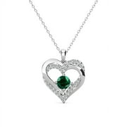 Cate & Chloe Forever 18k White Gold Plated Birthstone Necklace, Double Heart Crystal Necklace for Women, Teens, Girls, Anniversary, Birthday Jewelry Gift, Emerald May Birthstone