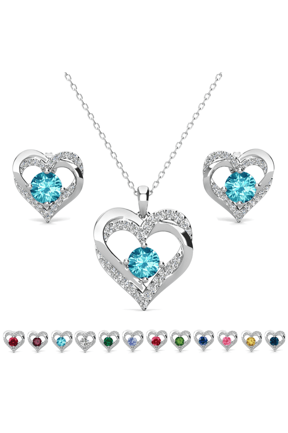 Forever March Birthstone 18k White Gold Plated Women Jewelry Set, Swarovski Crystals