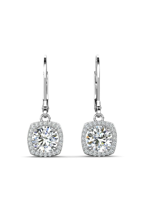 Freya 18k White Gold Plated Drop Earrings with Simulated Diamond Crystals for Women