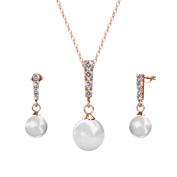 Cate & Chloe Gabrielle 18k Rose Gold Plated Shell Pearl Jewelry Set with Swarovski Crystals for Women