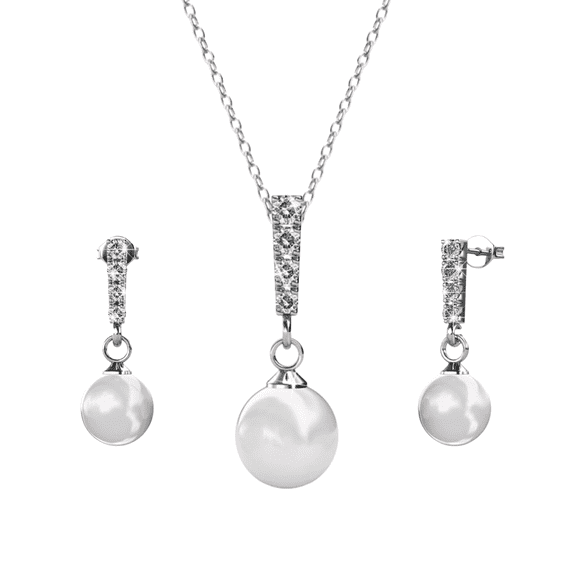 Cate & Chloe Gabrielle 18k White Gold Plated Shell Pearl Jewelry Set with Swarovski Crystals for Women