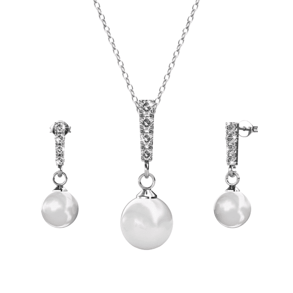 Cate & Chloe Gabrielle 18k White Gold Plated Shell Pearl Jewelry Set with Swarovski Crystals for Women