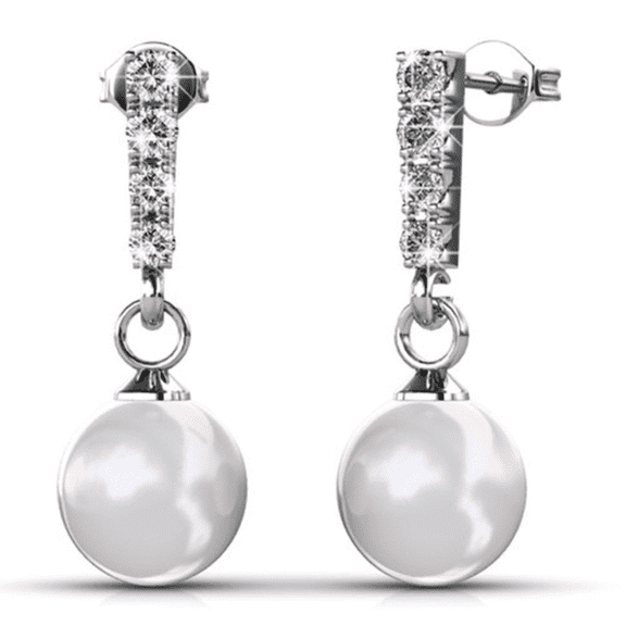 Cate & Chloe Gabrielle 18k White Gold Plated Shell Pearl Earrings with Swarovski Crystals for Women