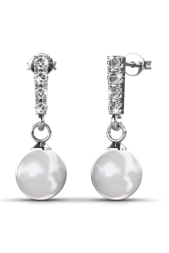 Gabrielle 18k White Gold Plated Shell Pearl Earrings with Swarovski Crystals for Women