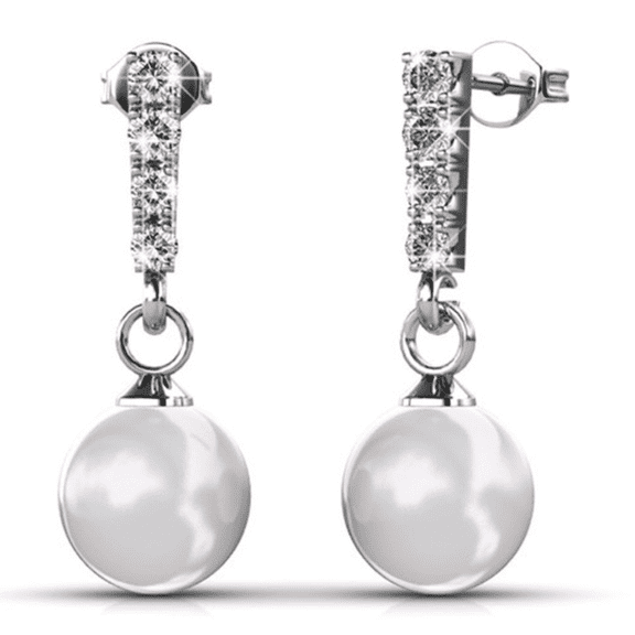 Cate & Chloe Gabrielle 18k White Gold Plated Shell Pearl Earrings with Swarovski Crystals for Women