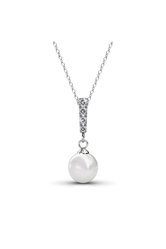 Gabrielle 18k White Gold Plated Shell Pearl Necklace with Swarovski Crystals for Women