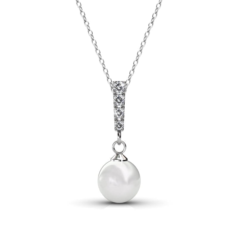 Gabrielle 18k White Gold Plated Shell Pearl Necklace with Swarovski Crystals for Women