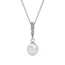 Cate & Chloe Gabrielle 18k White Gold Plated Silver Pearl Pendant Necklace with Swarovski Crystals | Pearl Necklace with Round Cut Diamond Crystal Necklace