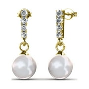 Cate & Chloe Gabrielle 18k Yellow Gold Earrings w/ Swarovski Crystal & Pearls, Drop Dangle Pearl Stud Earring Set, Wedding Anniversary Jewelry, Earrings for Women MSRP $131