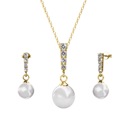 Cate & Chloe Gabrielle 18k Yellow Gold Plated Shell Pearl Jewelry Set with Swarovski Crystals for Women