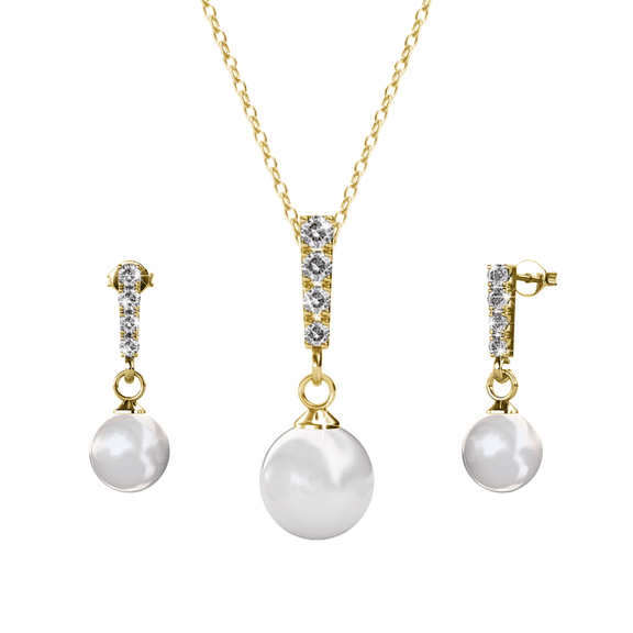 Cate & Chloe Gabrielle 18k Yellow Gold Plated Shell Pearl Jewelry Set with Swarovski Crystals for Women