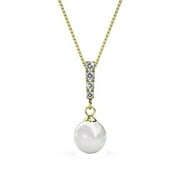 Cate & Chloe Gabrielle 18k Yellow Gold Plated Pearl Pendant Necklace with Swarovski Crystals | Pearl Necklace with Round Cut Diamond Crystal Necklace