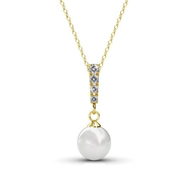 Cate & Chloe Gabrielle 18k Yellow Gold Plated Shell Pearl Necklace with Swarovski Crystals for Women