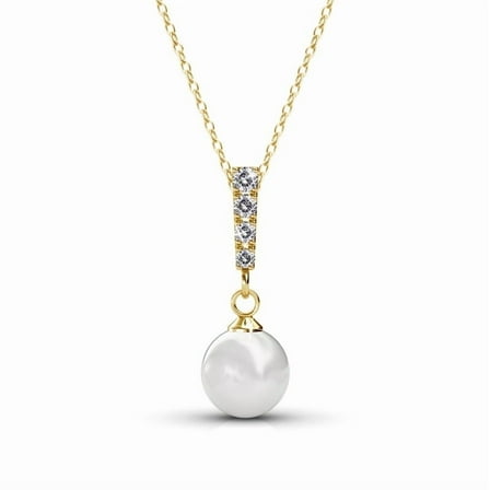 Cate & Chloe Gabrielle 18k Yellow Gold Plated Shell Pearl Necklace with Swarovski Crystals for Women
