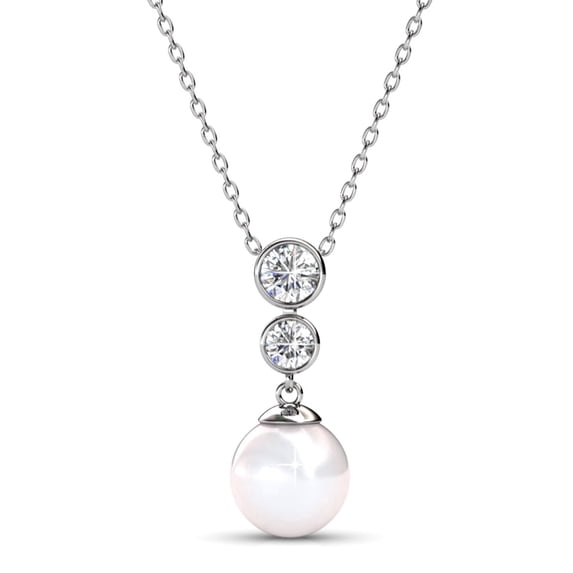 Cate & Chloe Genevieve 18k White Gold Plated Necklace with Pearl and Swarovski Crystals for Women