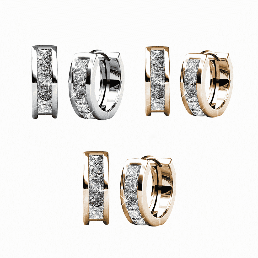 Cate & Chloe Pack of 3 - Giselle 18k Gold Plated 15mm Hoop Earrings with Swarovski Crystals for Women
