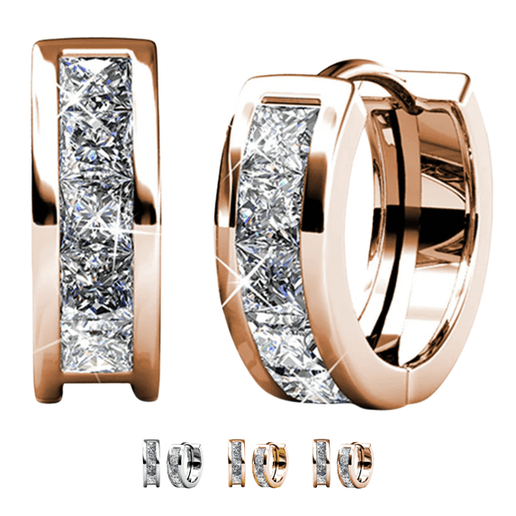 Cate & Chloe Giselle 18k Rose Gold Plated 15mm Hoop Earrings with Swarovski Crystals for Women