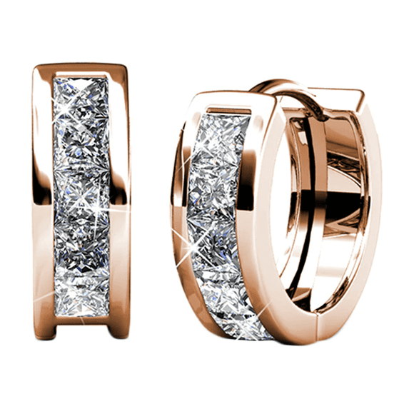 Cate & Chloe Giselle 18k Rose Gold Plated 15mm Hoop Earrings with Swarovski Crystals for Women