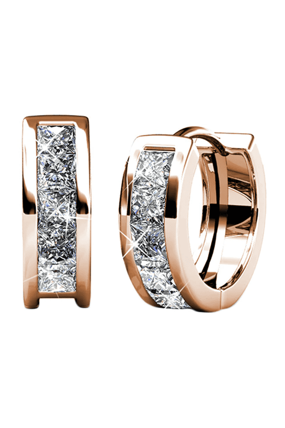 Giselle 18k Rose Gold Plated 15mm Hoop Earrings with Swarovski Crystals for Women