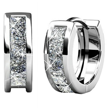 Cate & Chloe Giselle Chunky 18k White Gold Plated 15mm Women Hoop Earrings with Swarovski Crystals