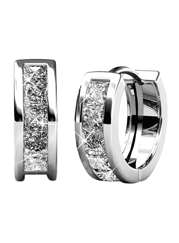 Giselle 18k White Gold Plated 15mm Hoop Earrings with Swarovski Crystals for Women