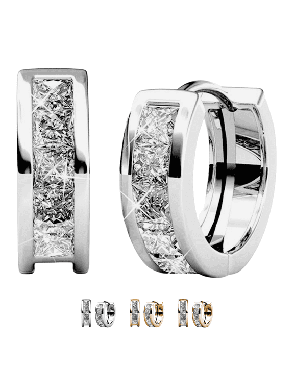 Giselle 18k White Gold Plated 15mm Hoop Earrings with Swarovski Crystals for Women