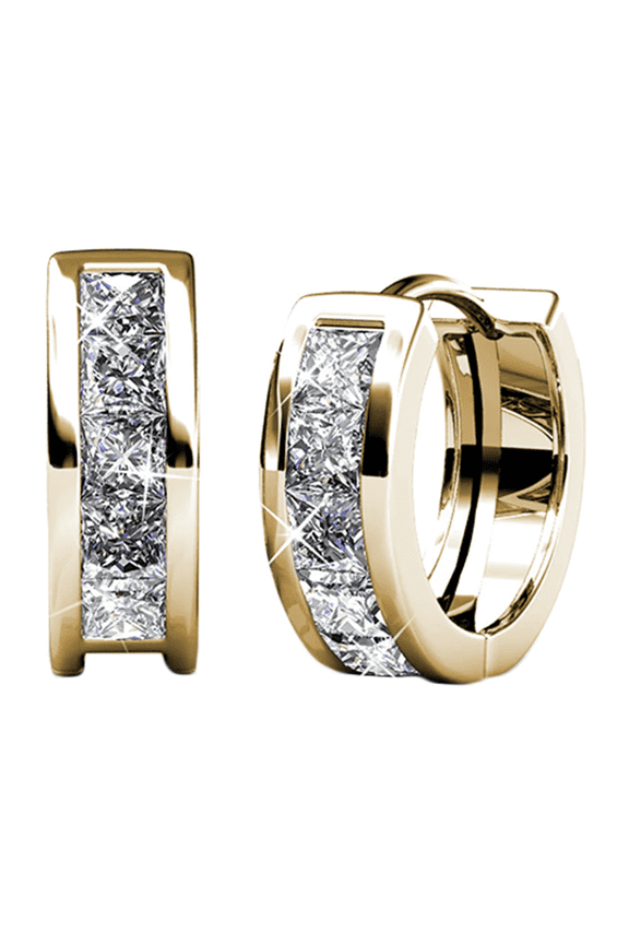 Giselle 18k Yellow Gold Plated 15mm Hoop Earrings with Swarovski Crystals for Women