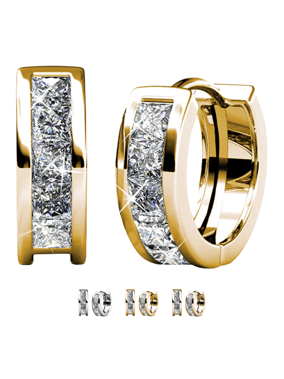 Giselle 18k Yellow Gold Plated 15mm Hoop Earrings with Swarovski Crystals for Women