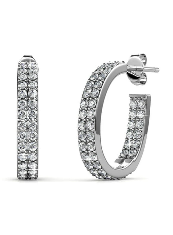 Grace 18k White Gold Plated 19mm Hoop Earrings with Swarovski Crystals Gift for Women