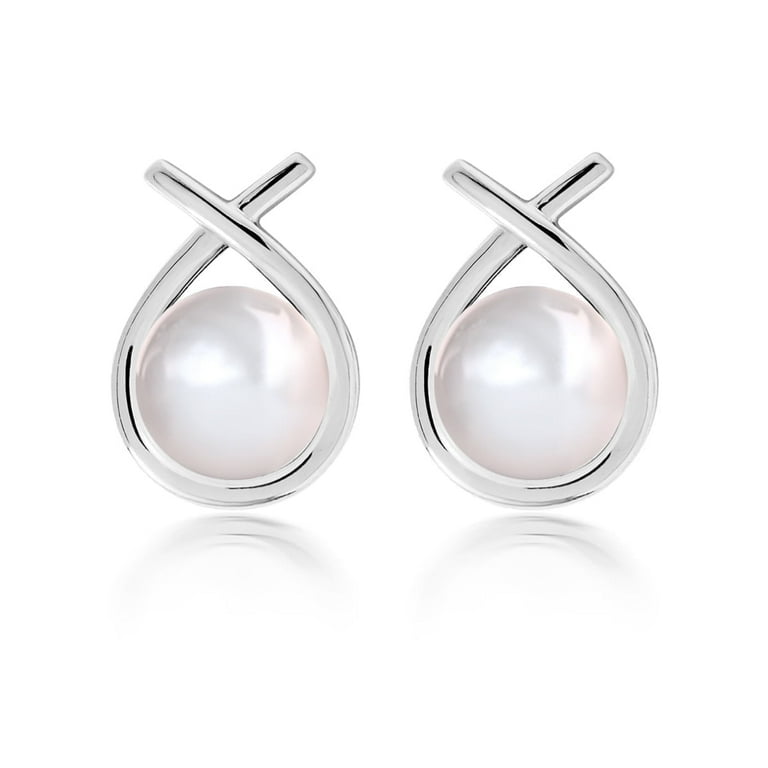 Cate Chloe Greta 18k White Gold Plated Shell Pearl Stud Earrings