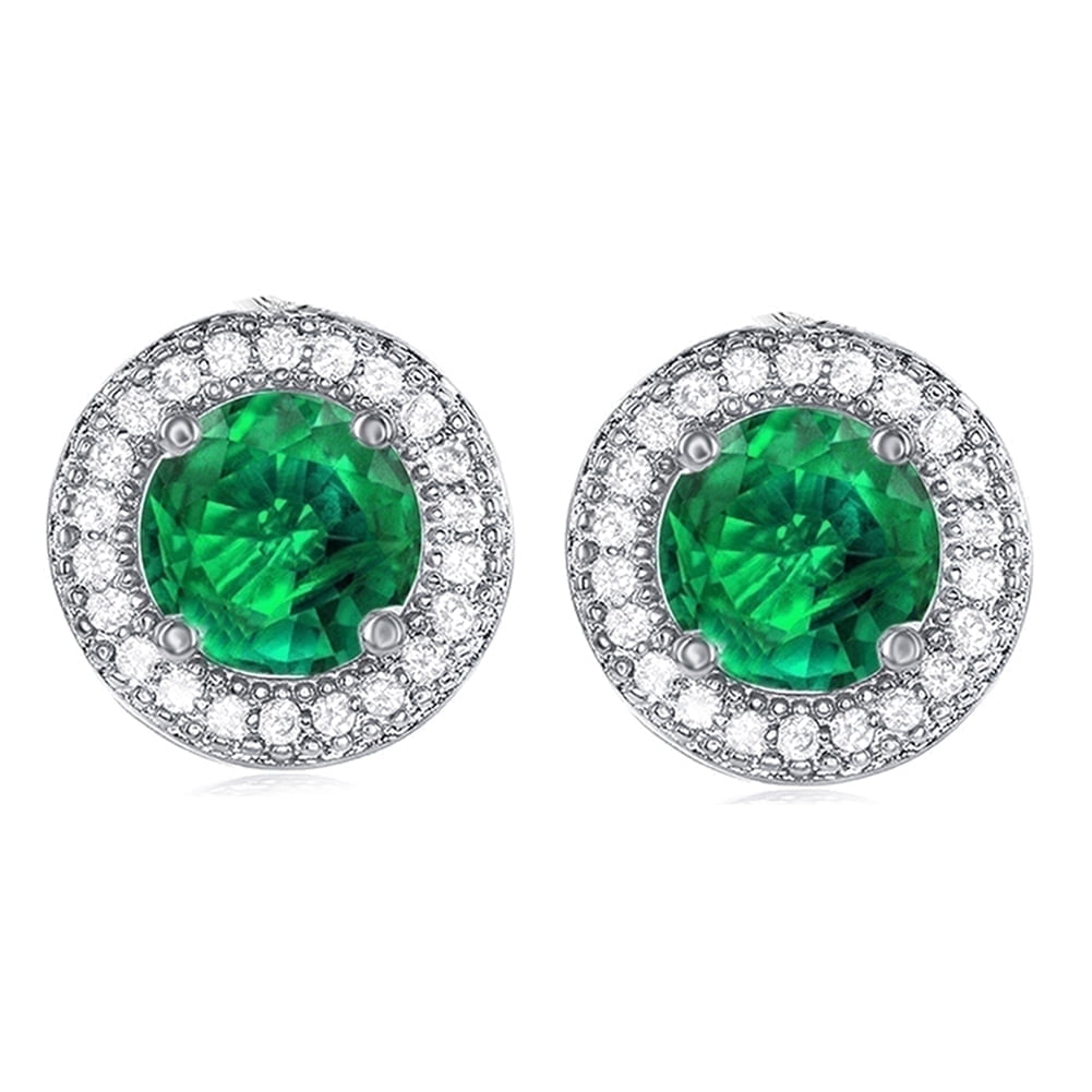 Cate & Chloe Gwendolyn 18k White Gold Plated Stud Earrings with Emerald Simulated Diamond Crystals for Women