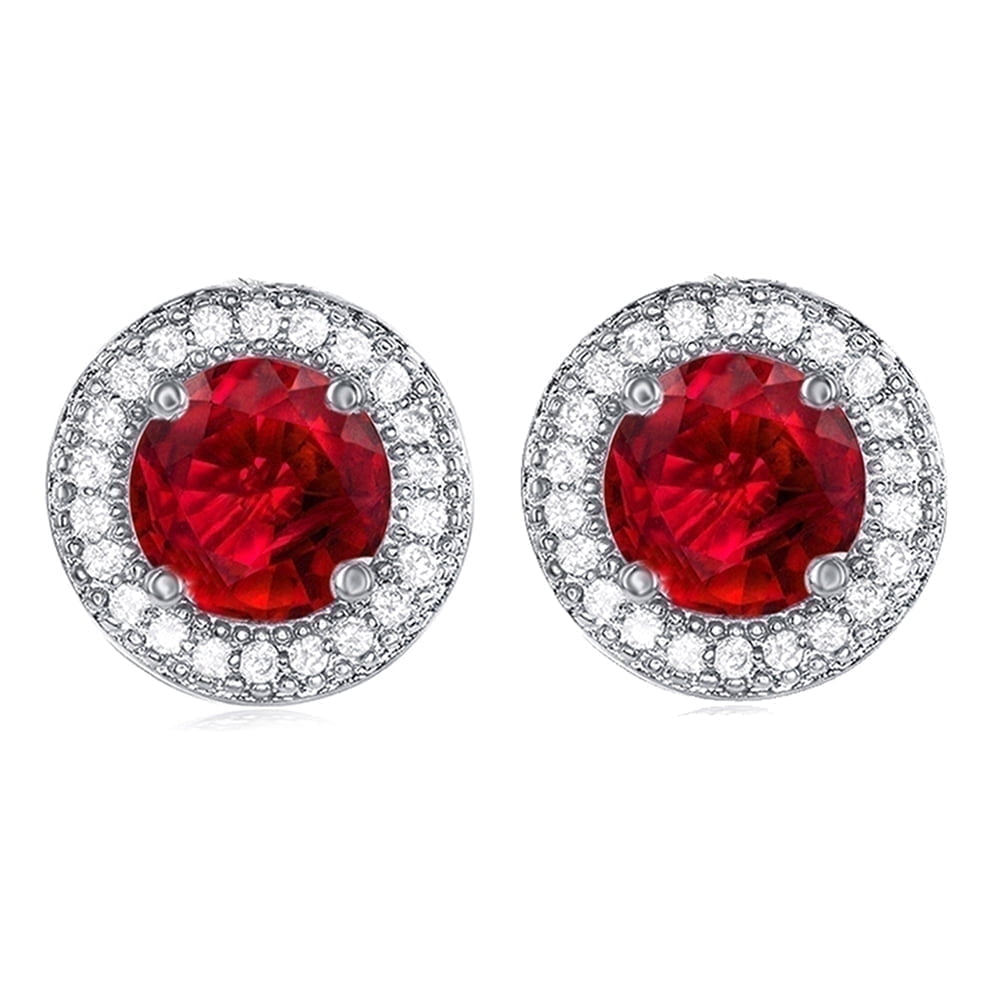 Cate & Chloe Gwendolyn 18k White Gold Plated Stud Earrings with Ruby Simulated Diamond Crystals for Women