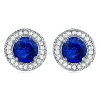 Cate & Chloe Gwendolyn 18k White Gold Plated Stud Earrings with Sapphire Simulated Diamond Crystals for Women