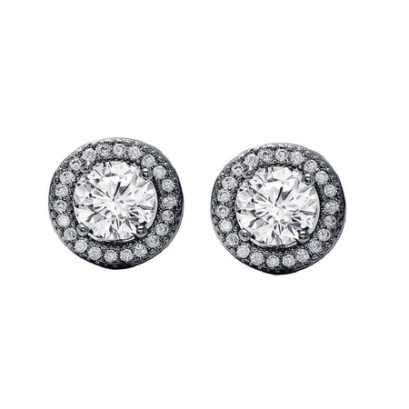 Cate & Chloe Gwendolyn Black Rhodium Plated Stud Earrings with Simulated Diamond Crystals for Women