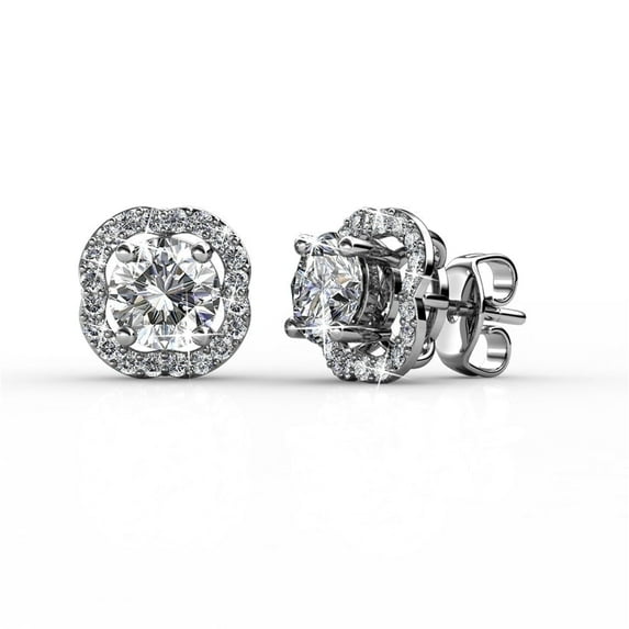 Cate & Chloe Haddie 18k White Gold Plated 2-in-1 Halo Women's Stud Earrings with Swarovski Crystals