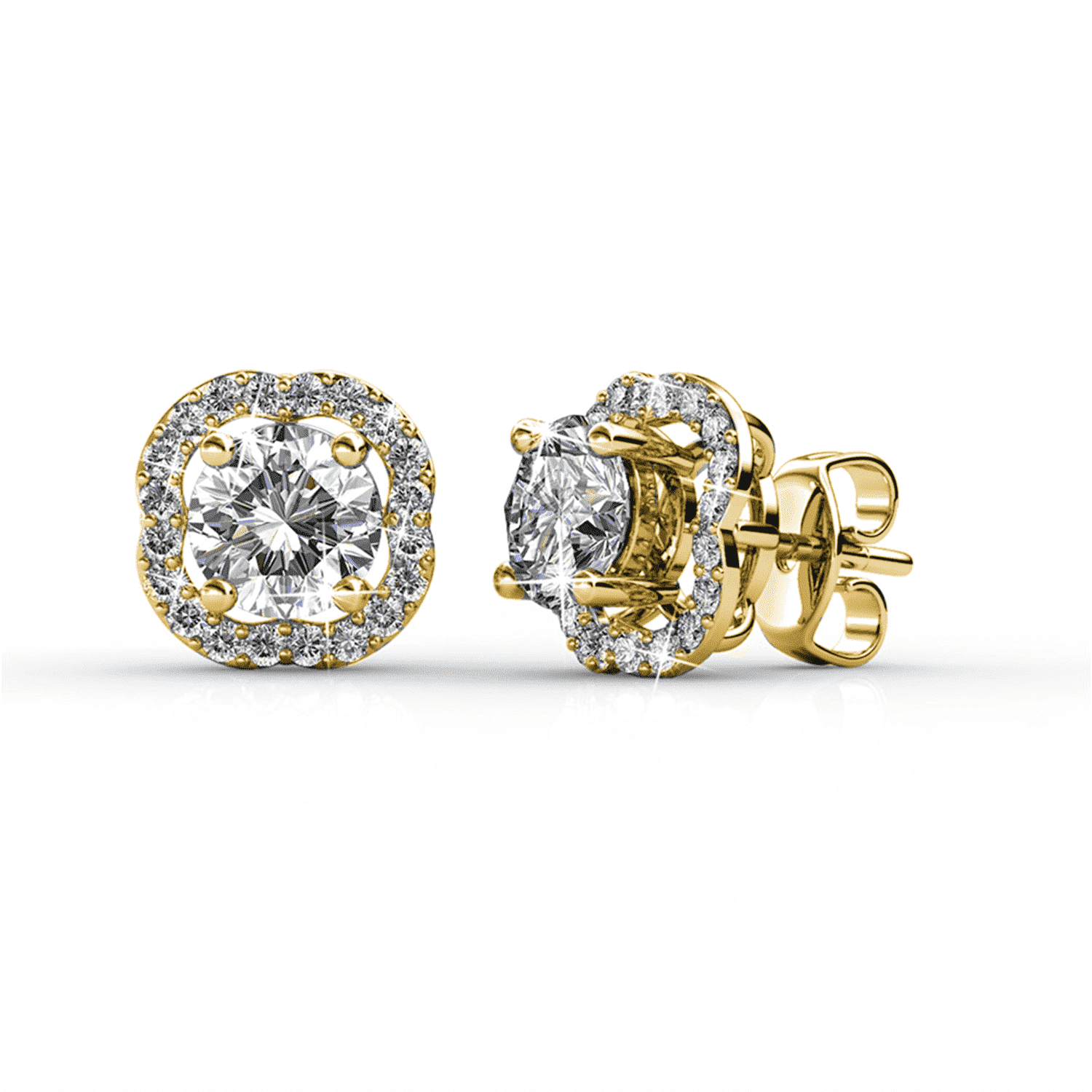 Cate & Chloe Haddie 18k Yellow Gold Plated 2-in-1 Halo Women's Stud Earrings with Swarovski Crystals