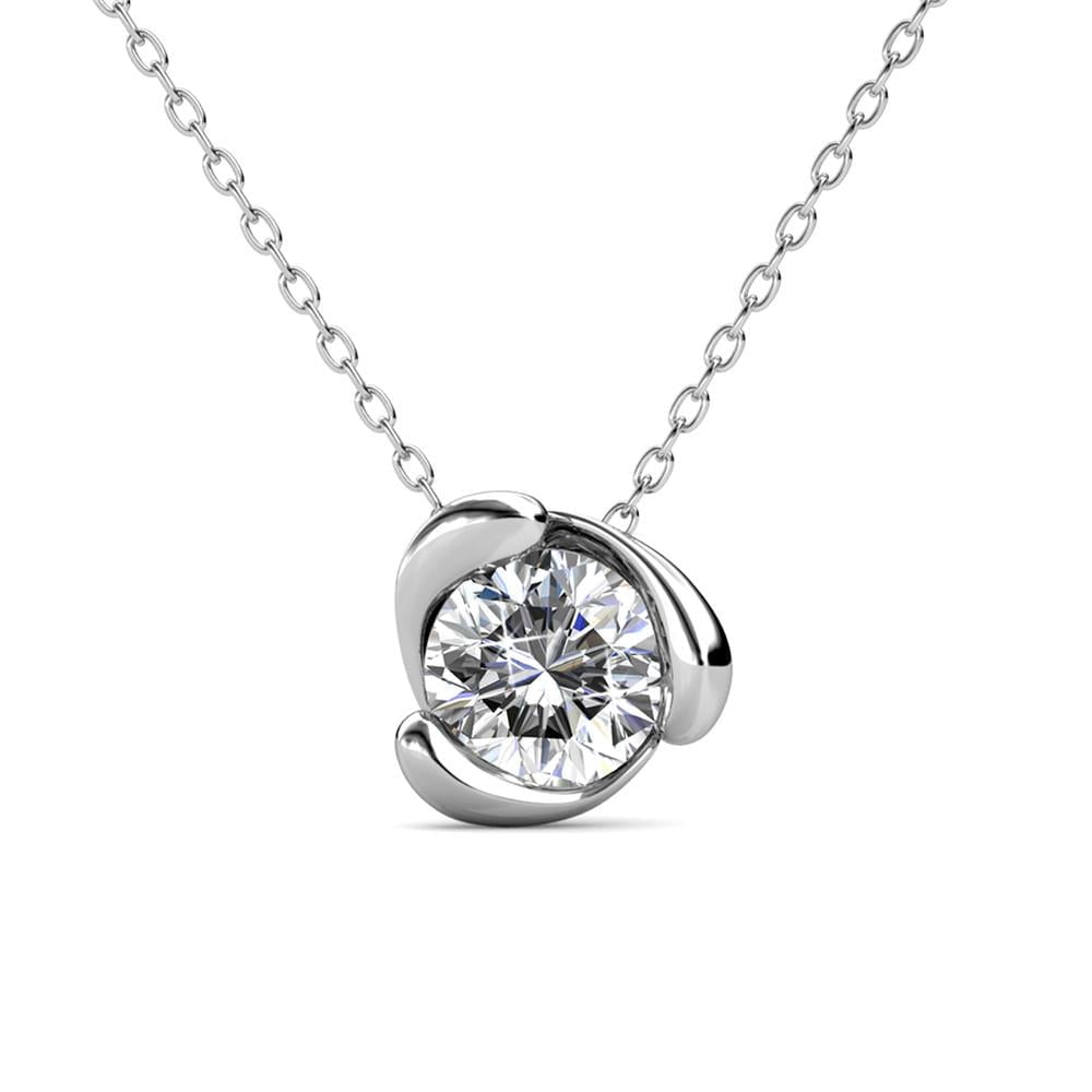 Cate & Chloe Harmony 18k White Gold Plated Silver Necklace with a Sparkling Solitaire Round Cut Swarovski Crystal