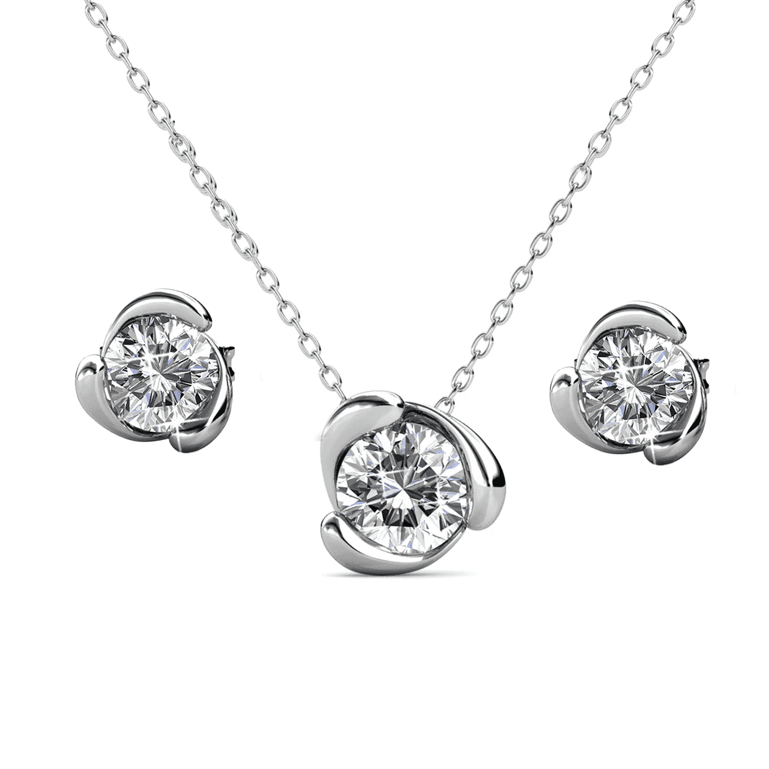 Cate & Chloe Harmony 18k White Gold Plated Silver Jewelry Set with Swarovski Crystals Gift for Women