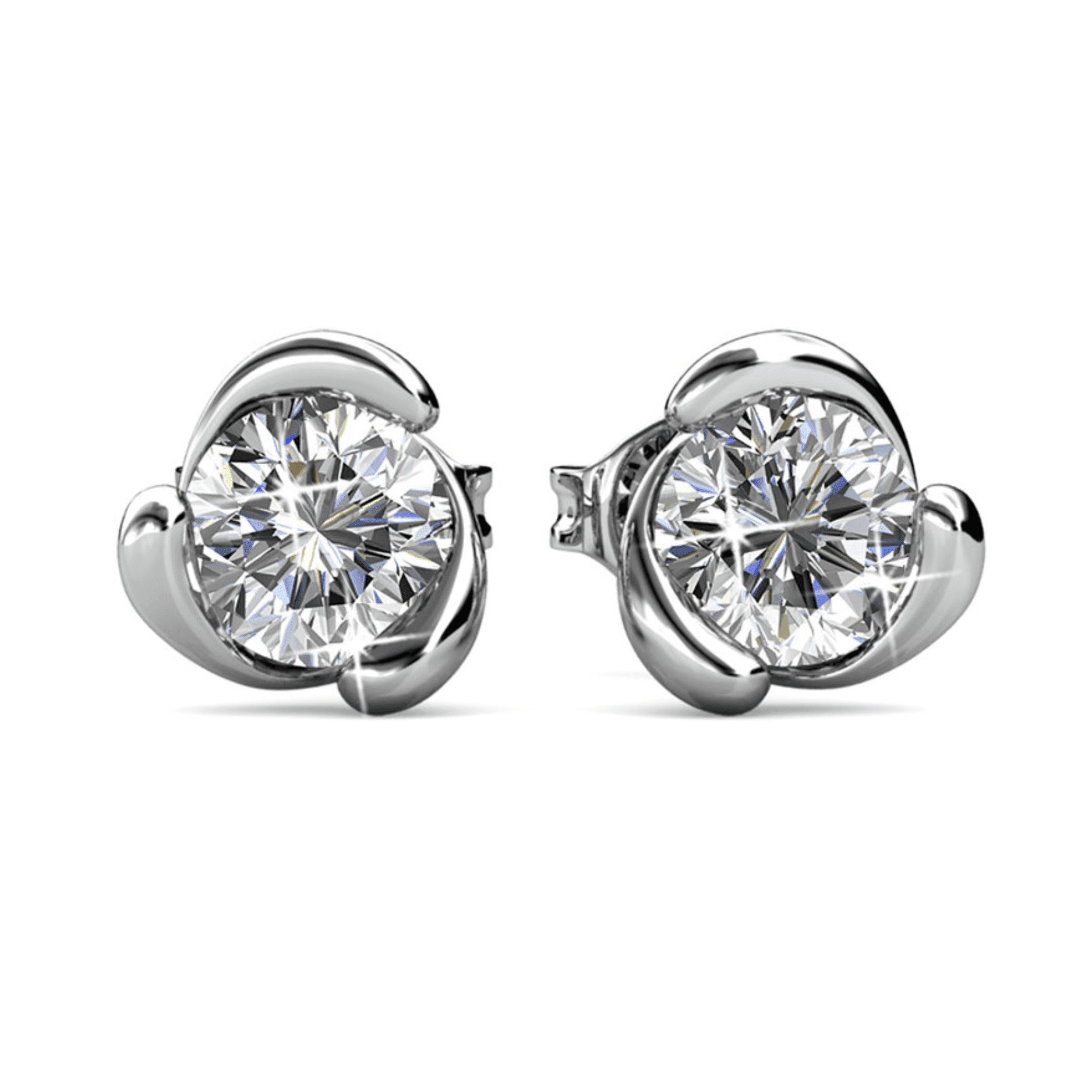 CATE & CHLOE Harmony 18k White Gold Plated Stud Halo Earrings with Swarovski Crystals for Women