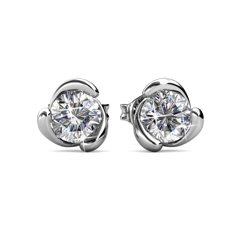 Cate & Chloe Harmony 18k White Gold Plated Stud Halo Earrings with Swarovski Crystals for Women