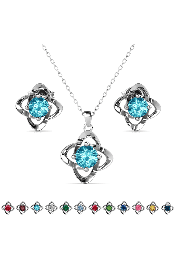 Infinity March Birthstone 18k White Gold Plated Women jewelry Set, Swarovski Crystals